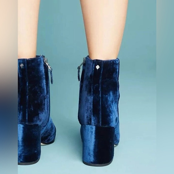 Anthropologie Sam Edelman Blue Velvet Taye Ankle Booties size 8-1/2 - Picture 6 of 17